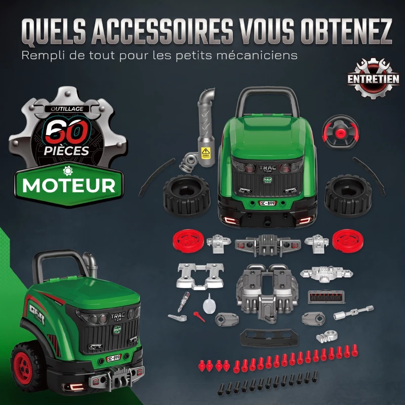 AIYAPLAY Jouet Moteur de Camion pour Enfants, Camion Mécano, Volant avec Effet de Brume, Sonores et Lumineux pour 3-6 Ans, Vert