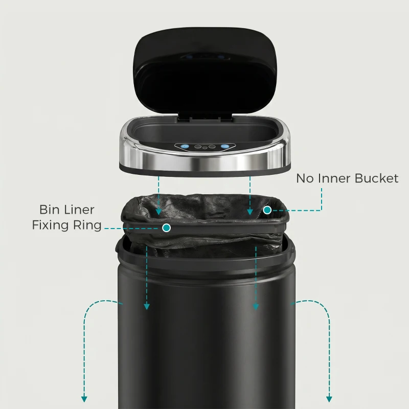HOMCOM 42L Automatic Motion Sensor Rubbish Bin with Fingerprint Resistant, Stainless Steel, Black