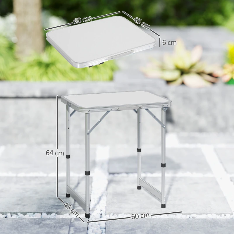 Outsunny Table Pliante Table de Camping Table de Jardin Hauteur réglable Aluminium MDF Blanc
