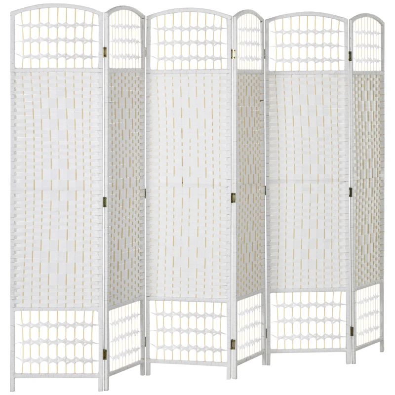 HOMCOM 6 Panel Folding Room Divider, Privacy Screen, Paravent Partition Separator for Living Room, Bedroom, White