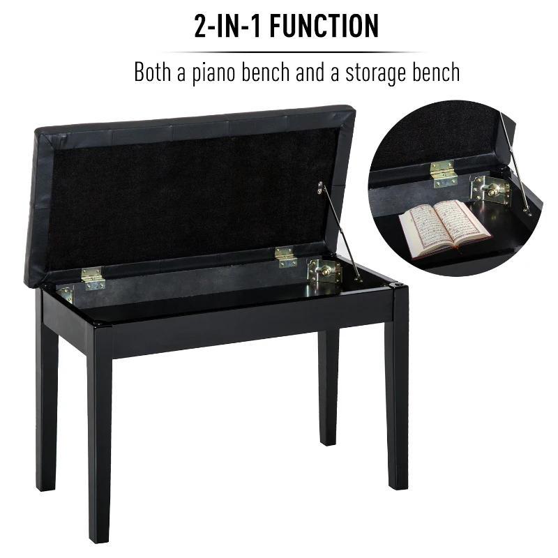 HOMCOM Sgabello Pianoforte Professionale con Vano Portaoggetti Finta Pelle, Legno 76 x 36 x 50cm Nero Sgabello Panchetta Panchina Sedia per Pianoforte con vano portaoggetti