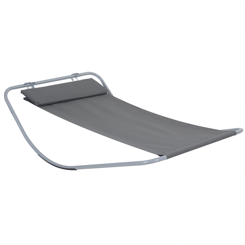 HOMCOM Bain de Soleil transat de Jardin chaise longue Bascule hamac tétière inclus pour Jardin, Piscine, Terrasse dim. 212L x 130l x 60H cm Gris