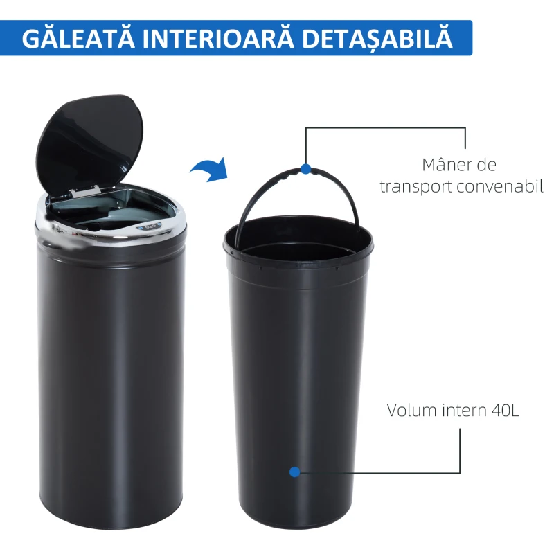 HOMCOM Coș de Gunoi Automat de 42L cu Senzor cu Infraroșu din Oțel și Plastic, 30.5x30.5x68 cm