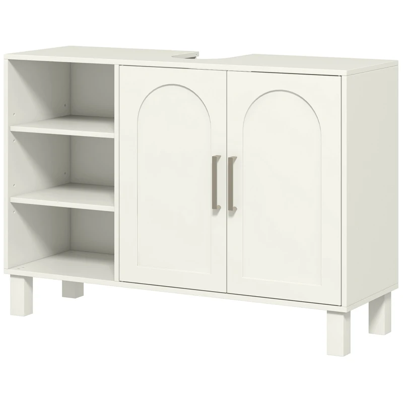 HOMCOM Meuble sous lavabo meuble de salle de bain avec placard à deux niveaux étagères réglables 90l x 30P x 63H cm crème
