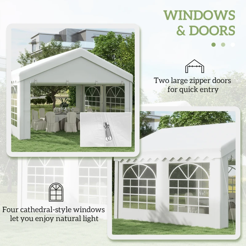 Outsunny 4m x 4m Marquee Party Tent, Heavy Duty Wedding Canopy with Sidewalls, Doors, Windows, Galvanised Garden Gazebo for Parties Events, White