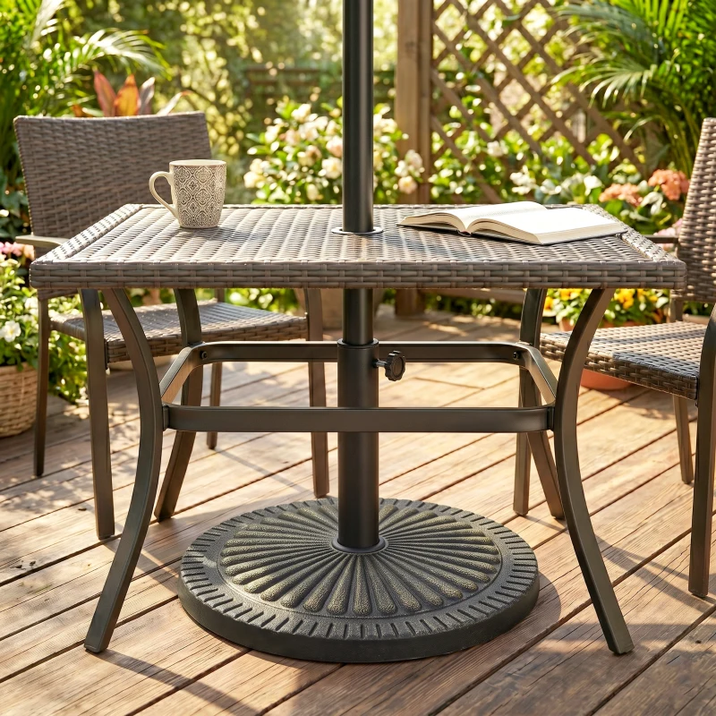 Outsunny Base Ombrellone Rotonda per Pali da Ø3,8-4,8cm con Decorazione e Manopola, Peso 15kg Ø49x32cm