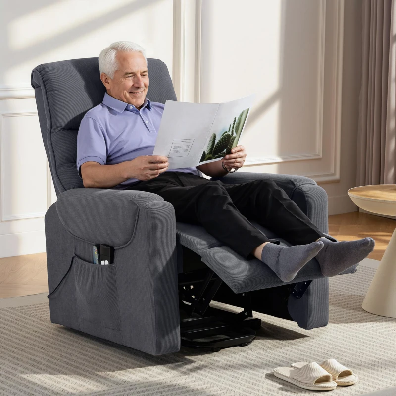 HOMCOM Sillón Levanta Personas con 8 Punto de Masaje Reposapiés Mando a Distancia y Bolsillo Lateral 83x92x110 cm Gris