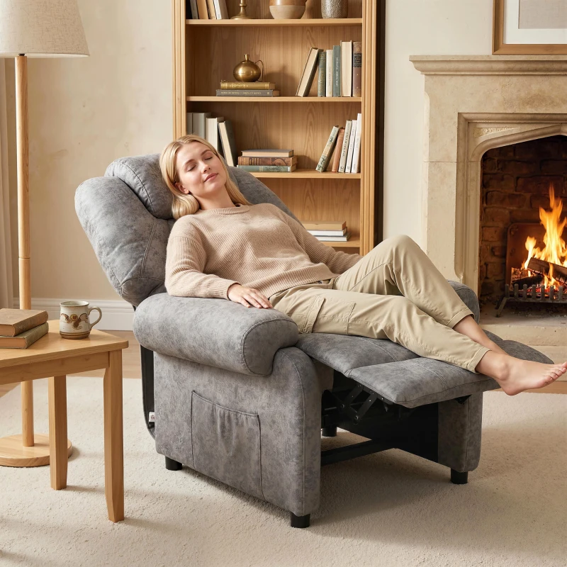 HOMCOM Sillón Relax Reclinable Manual hasta 135º con Reposabrazos Reposapiés Acolchado Grueso Gris