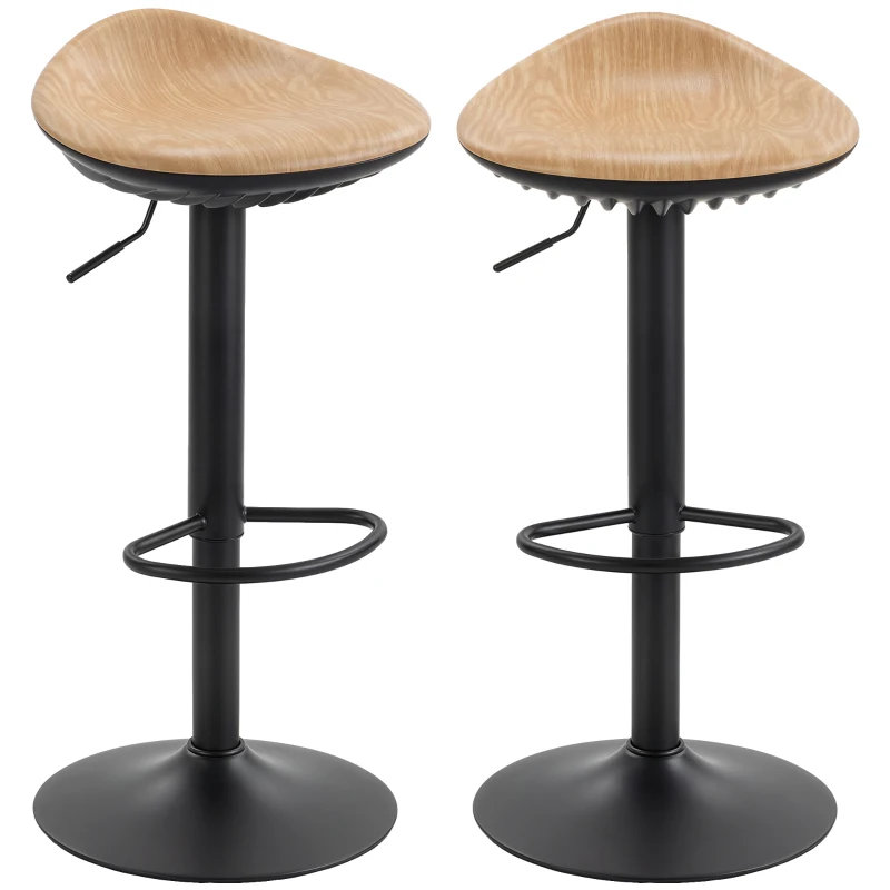 HOMCOM Lot de 2 tabourets de bar, chaises de bar réglables en hauteur avec repose-pieds, pivotant 360°, base en acier, chêne