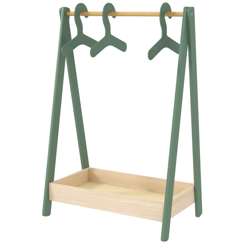 AIYAPLAY Kids Clothes Rail with 3Hangers, Bottom Storage Shelf for Girls, Boys, Nursery, Bedroom, Green