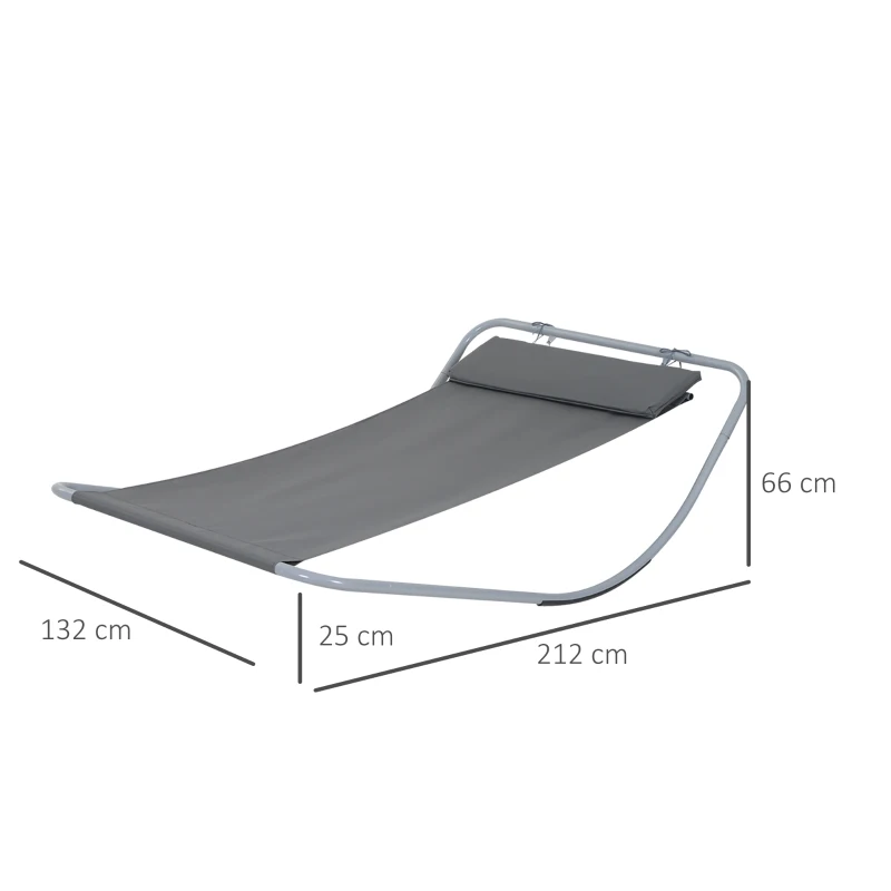 Outsunny Rocking Sun Lounger, Single Garden Lounger Sunbed with Headrest Pillows, Texteline Outdoor Rocking Chair Swing Hammock Daybed with Metal Frame for Patio, Terrace, 212 x 132 x 66 cm, Grey