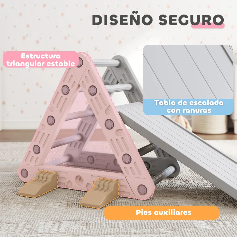 AIYAPLAY Triángulo de Escalada para Niños de 18-48 Meses con Tobogán y Rampa Escalador 130x80x69 cm Gris y Blanco