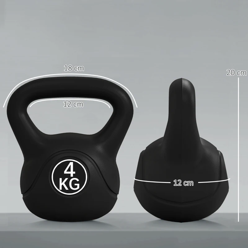 HOMCOM Pesa Rusa de 4 kg Kettlebell Relleno de Arena con Mango Ancho y Base Plana para Entrenamiento 18x12x20 cm Negro