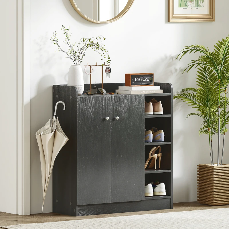 HOMCOM Mueble Zapatero de 2 Puertas Zapatero Estrecho con Estantes Ajustables para 12 Pares de Zapatos 83x30x90 cm Negro