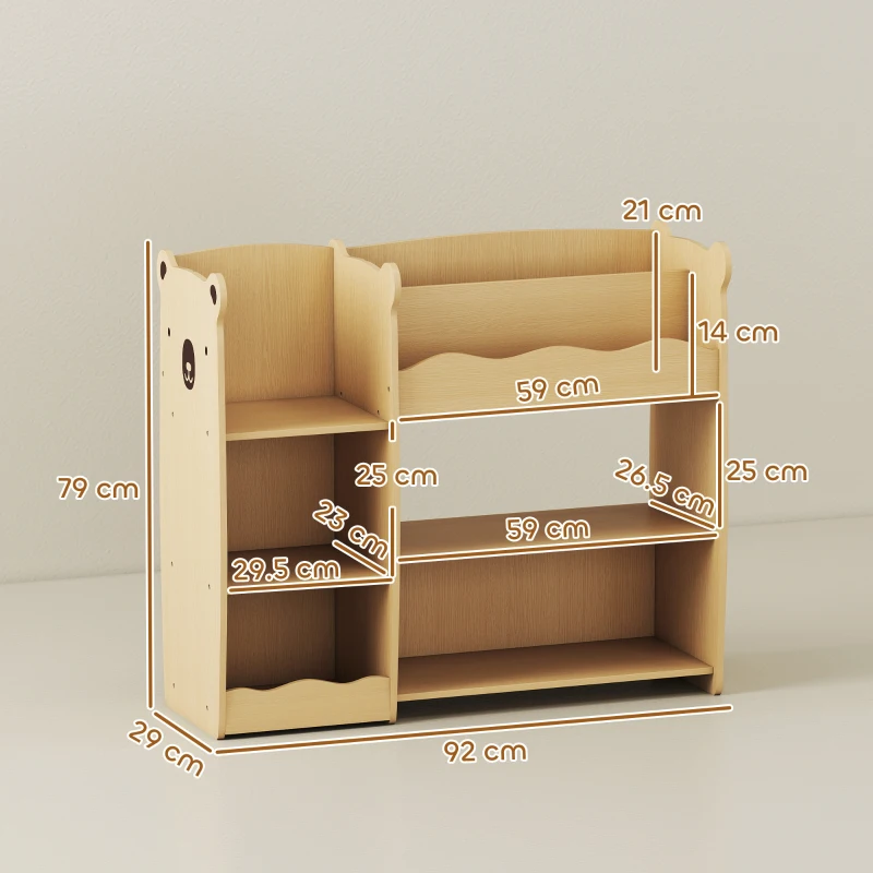 AIYAPLAY Raft pentru Jucării pentru Copii de 3-8 Ani cu Rafturi Deschise și Compartimente, din Lemn, 92x29x79 cm, culoare Lemn