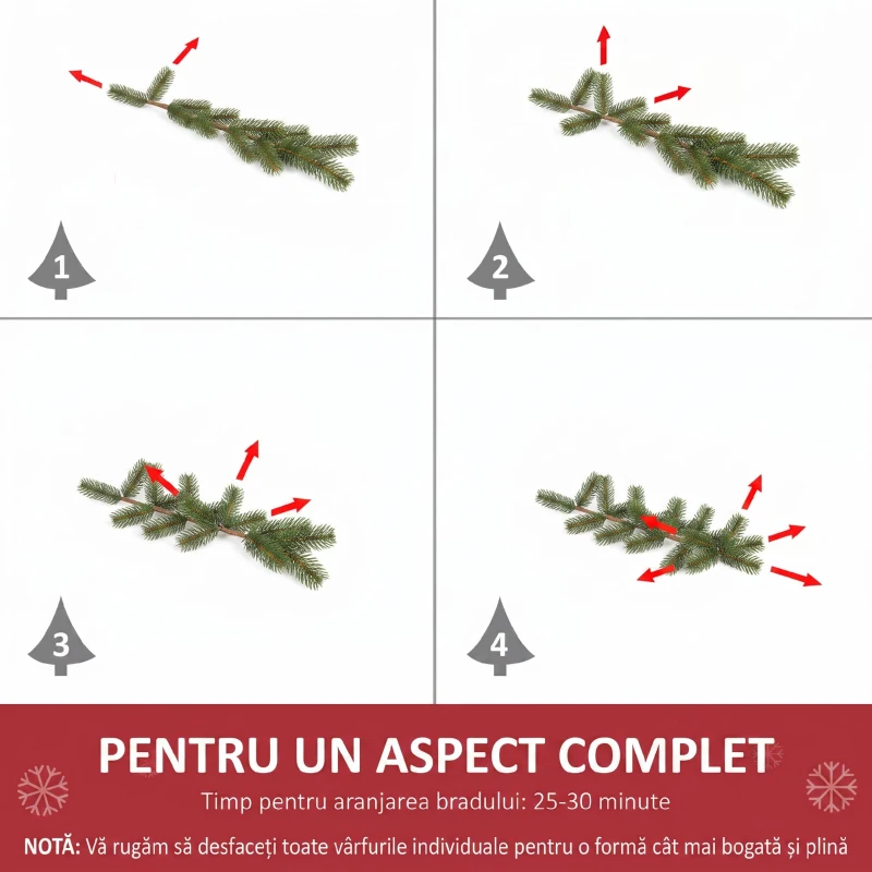 HOMCOM Brad de Crăciun Slim Nins cu 443 de Ramuri, Bază Detașabilă și Pliabilă, Ø48x165 cm, Verde
