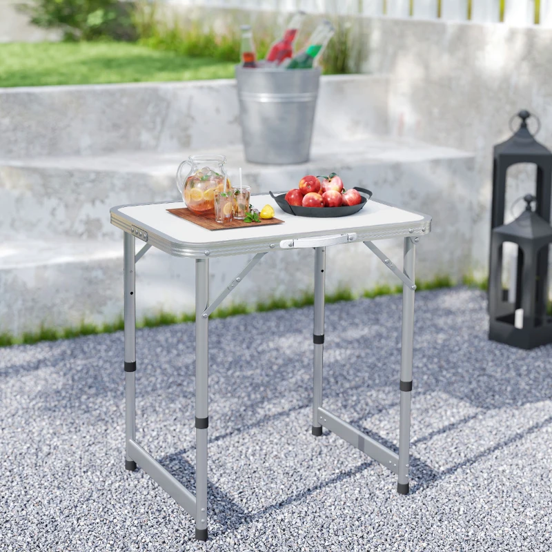 Outsunny Table Pliante Table de Camping Table de Jardin Hauteur réglable Aluminium MDF Blanc