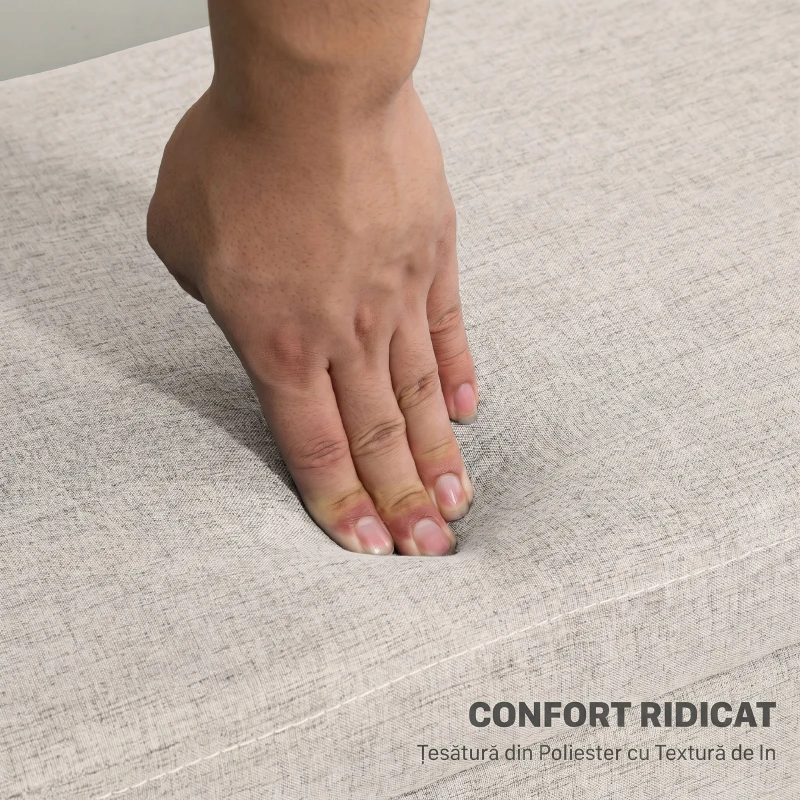 HOMCOM bancă cu spațiu de depozitare 110 x 39 x 45 cm din material cu aspect de in, picioare din lemn de cauciuc, capacitate 220 kg, bej