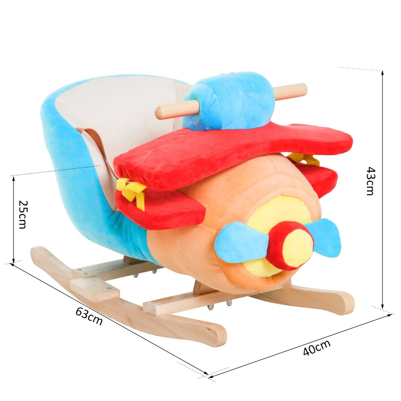 HOMCOM Caballo Balancín para Niños de +18 Meses Avión de Peluche con Música y Cinturón Seguridad Caballito Infantil 60x33x45 cm Multicolor