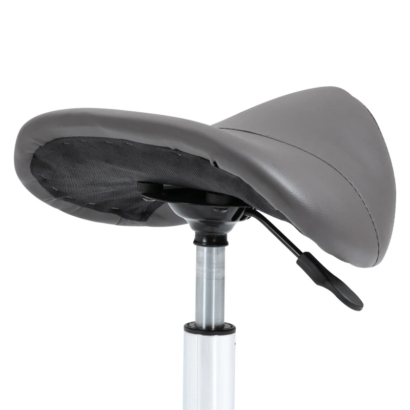 HOMCOM Sgabello da Lavoro a Sella con Ruote e Altezza Regolabile per Negozi Parrucchiere e Tattoo, 52x53x49-61cm Grigio