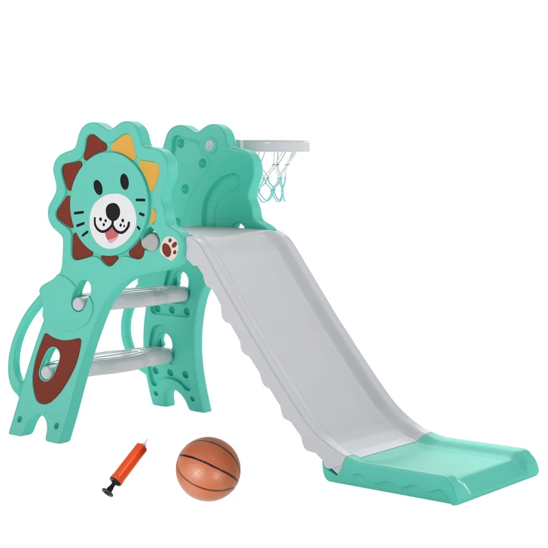AIYAPLAY Baby Slide with Basketball Hoop, Climber, Easy to Assemble Kids Slide for Indoor Use, for Ages 18-36 Months - Blue