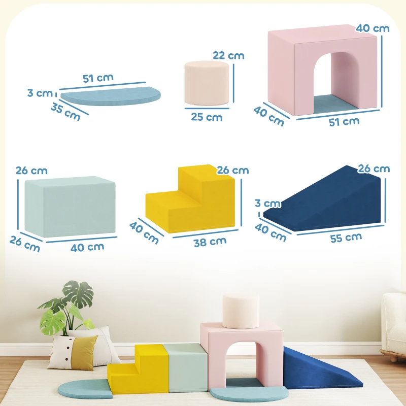 AIYAPLAY Conjunto de 8 Blocos de Espuma para Crianças com Capas de Veludo Laváveis para Escalar e Rastejar Multicor