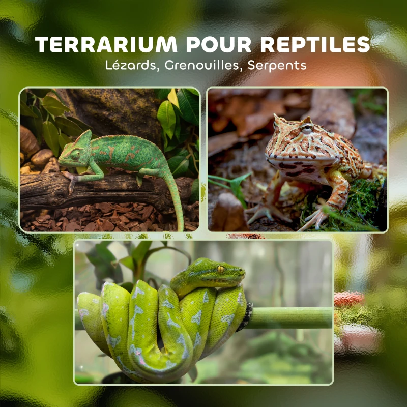 PawHut Terrarium en verre pour reptiles vivarium 12 L avec couvercle en treillis métallique, 20 x 20 x 30 cm, noir