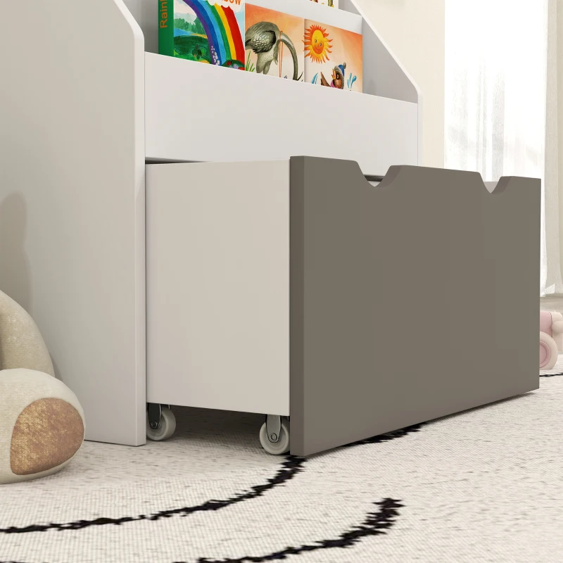 AIYAPLAY Bibliothèque pour enfants Multi-Rangement avec 3 niveaux d'étagères et un tiroir, 62,5L x 30l x 70H cm, gris et blanc