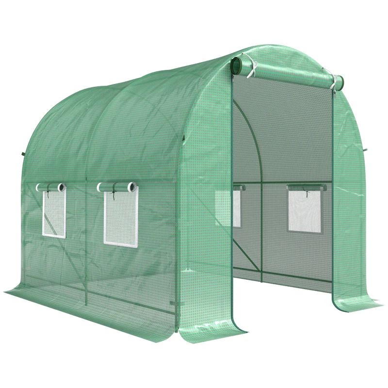 Outsunny Invernadero de Exterior 2,5x2x2 m Invernadero de Túnel con Cubierta de PE 140 g/m² para Cultivo Plantas Verduras Frutas en Jardín Terraza Verde