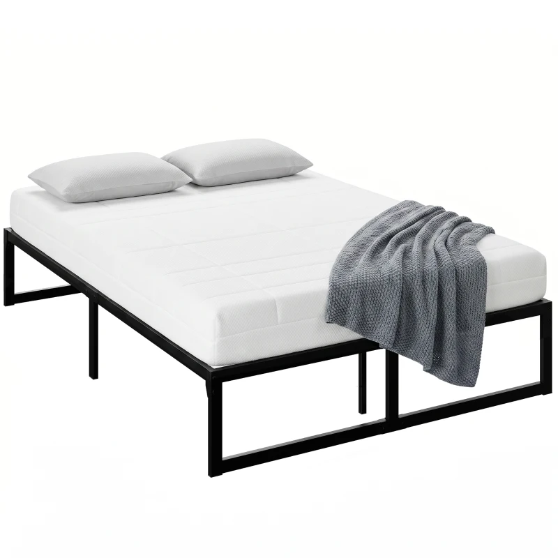 HOMCOM 4ft6 Double Bed Frame with Underbed Storage and Steel Slat Support, 32.5 cm Height, Noise-Free, Black