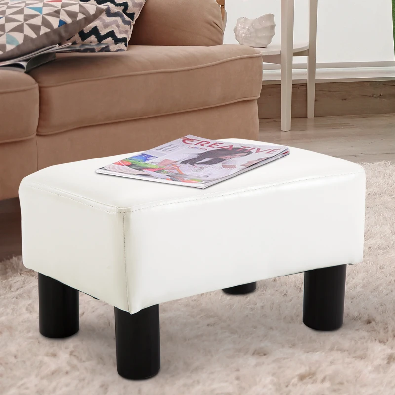 HOMCOM Apoio para os Pés Octomano Banco Pequeno Estofado em Pele Sintética com Assento Acolchoado e Pés de Plástico 40x30x24 cm Branco