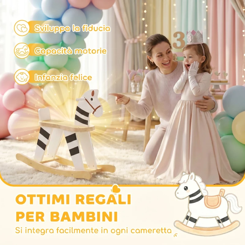 AIYAPLAY Cavallo a Dondolo per Bambini 1.5-3 Anni con Base Larga, in Legno MDF e Multistrato, 68x26x53 cm, Multicolore