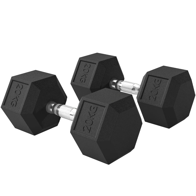 HOMCOM Set di Manubri da 2x20 kg con Impugnatura Antiscivolo, in Metallo, per Allenamento Fitness Casa e Palestra, Nero