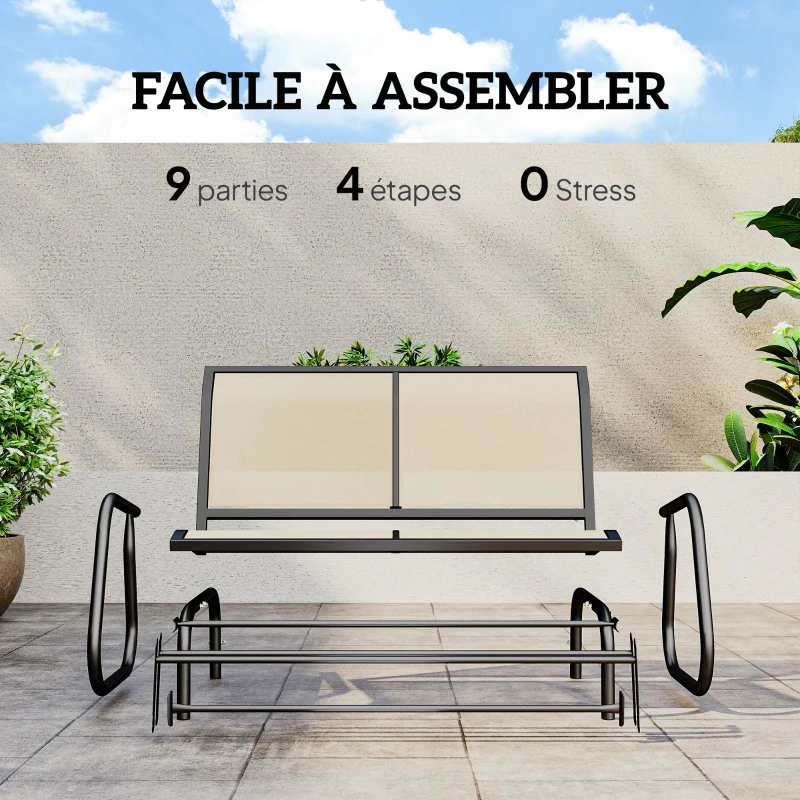Outsunny Banc à Bascule de Jardin 2 Places Design Contemporain Grand Confort accoudoirs Assise et Dossier Ergonomique Acier textilène Beige
