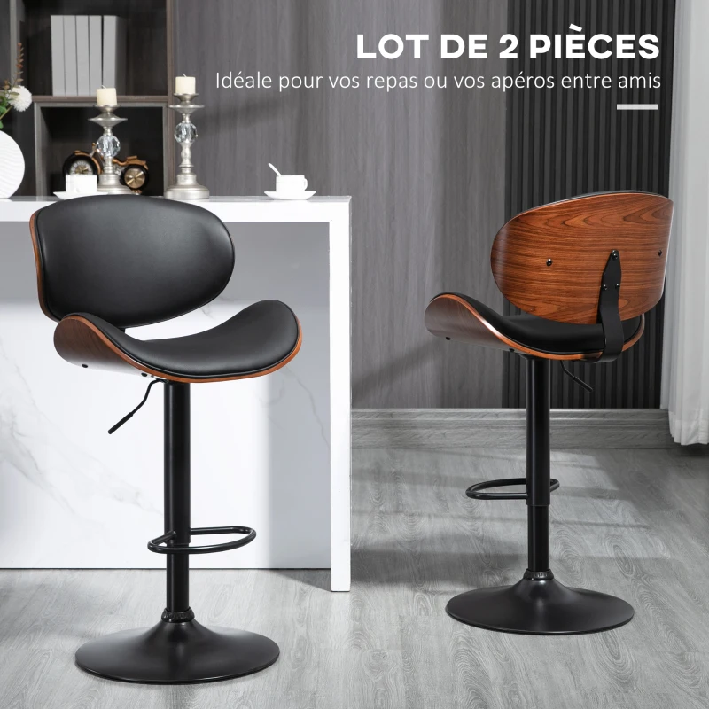 HOMCOM Lot de 2 chaises de bar tabouret hauteur réglable revêtement synthétique 53 x 52 x 92-112 cm noir