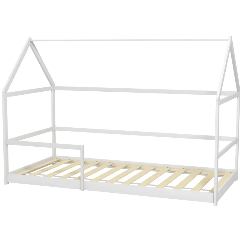 AIYAPLAY Pat pentru copii în formă de căsuță, cu bariere de protecție, vârsta 3-8 ani, 196x97,5x135cm, alb