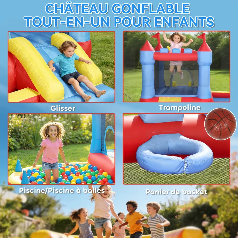 AIYAPLAY Château gonflable avec souffleur, aire de jeux gonflable avec toboggans, trampoline, piscine à balles, multicolore