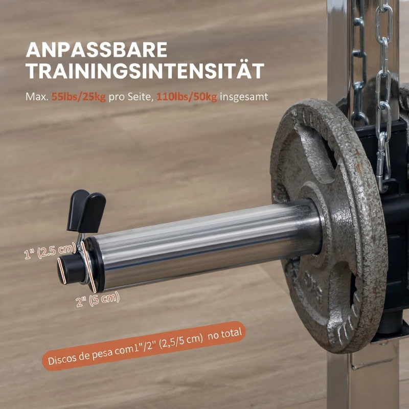 SPORTNOW Stație multifuncțională fitness 3 în 1 cu sistem reglabil de cabluri încrucișate, suport reglabil pentru genuflexiuni, bară pentru halteră, bară de tracțiuni