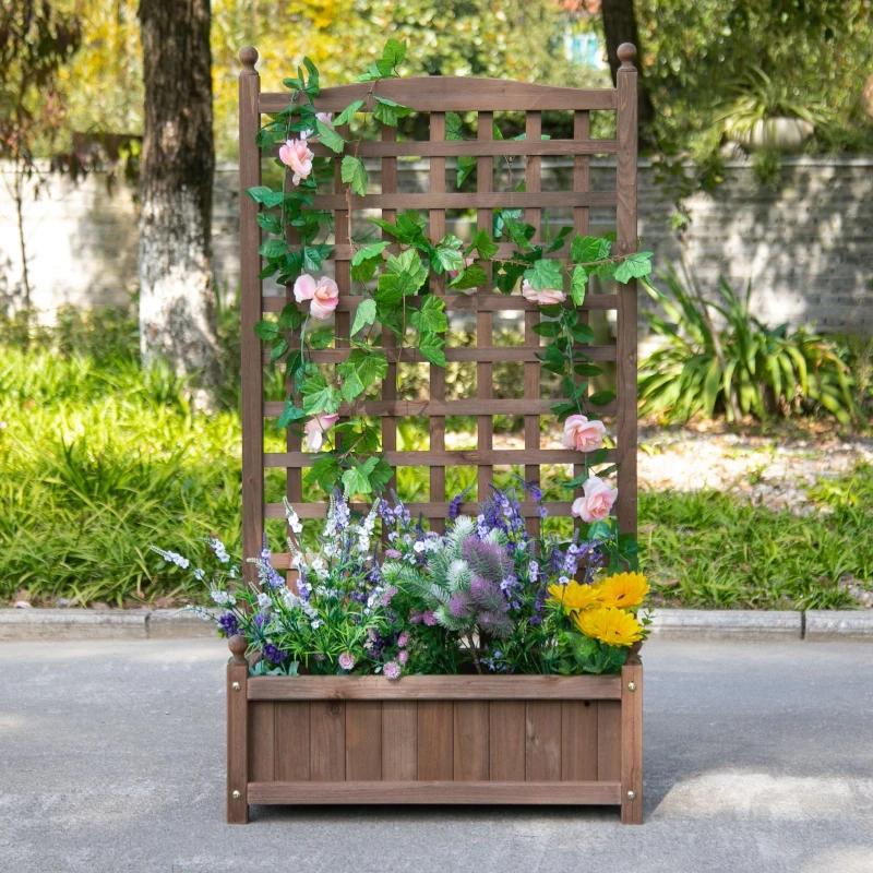 Outsunny Jardinière avec Treillis - bac à Fleurs - jardinière sur Pied - 64L x 28l x 120H cm Inserts d'irrigation