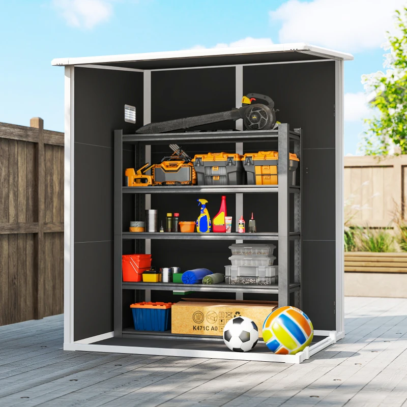Outsunny 4 x 5FT Garden Storage Shed, Lean to Shed, Lockable Garden Shed with Window, Vent and Plastic Roof, Black
