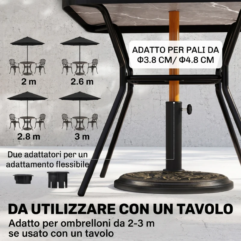 Outsunny Base per Ombrellone 9kg in Resina con Finiture in Bronzo Φ45.5 x 31.5cm Nero