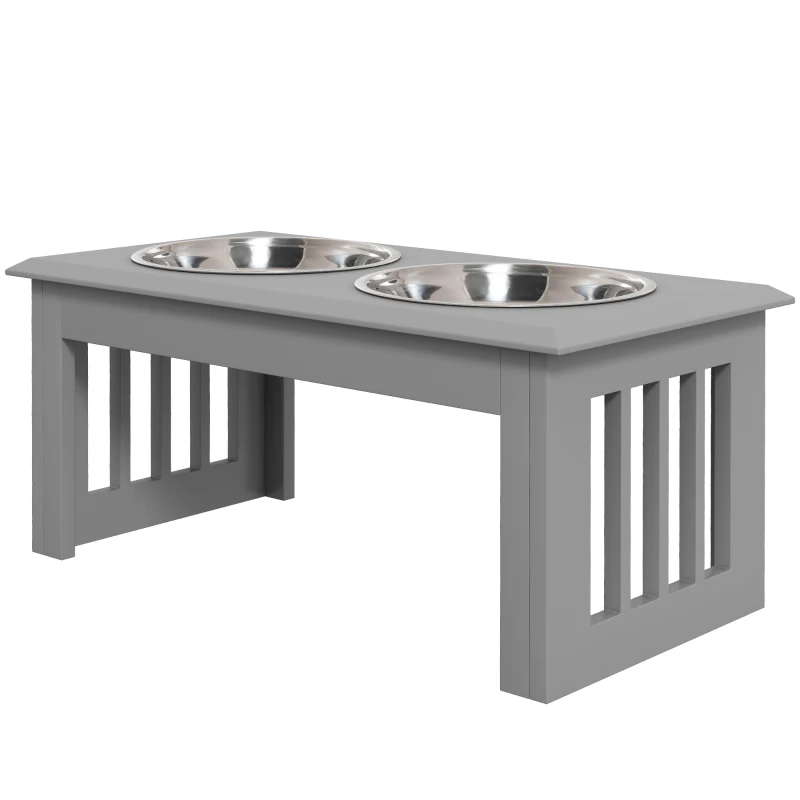 PawHut Comedero Elevado para Perros con 2 Cuencos Extraíbles de Acero Inoxidable 58,4x30,5x25,4 cm Gris