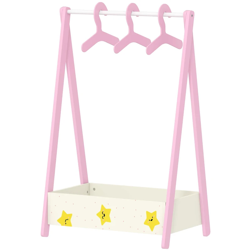 AIYAPLAY Baby Clothing Rack with Hangers, Storage Shelf for Bedroom, Star Theme, for Ages 3-6, Pink