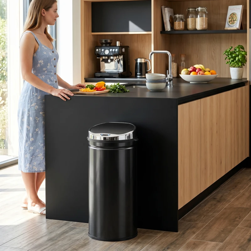 HOMCOM 42L Automatic Motion Sensor Rubbish Bin with Fingerprint Resistant, Stainless Steel, Black