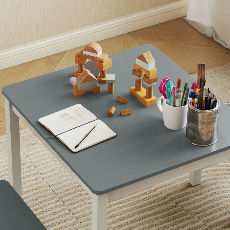 AIYAPLAY Kindertafel met 2 stoelen, 3-delige kinderset – MDF & vurenhout, 56 x 52 x 48 cm, grijs