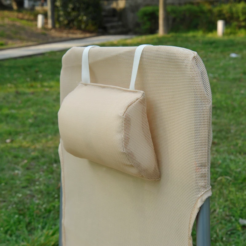 Outsunny Folding Sun Lounger, Texteline Reclining Sun Bed with 5 Position Adjustable Backrest, Headrest, Beige