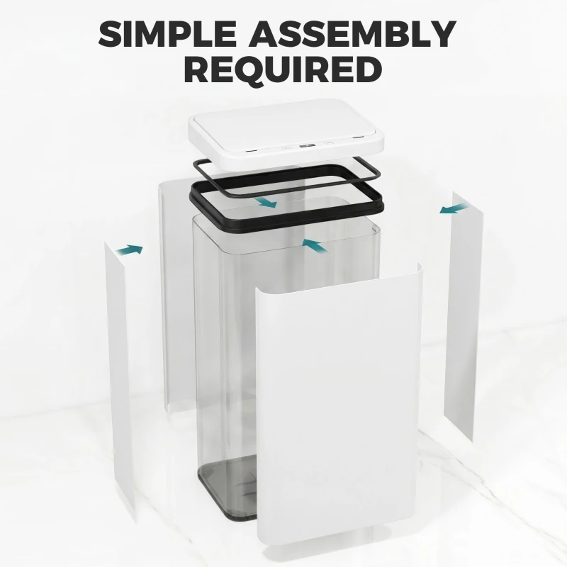 HOMCOM 50L Sensor Bin with Soft-Close Lid, Stainless Steel Automatic Touchless Motion Sensor Kitchen Bin, White