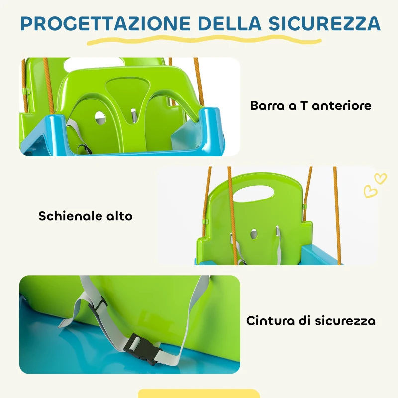 Outsunny Altalena per Bambini Altalena da Giardino 3 in 1 42x33x120-180 cm Verde