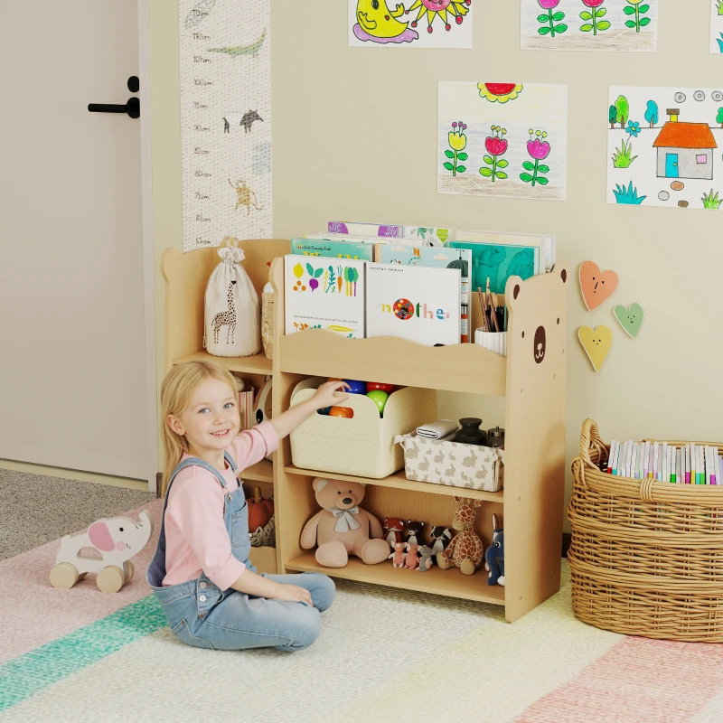 AIYAPLAY Meuble rangement enfant 3 niveaux, étagère de rangement pour jouets enfants avec étagères ouvertes, 92x29x79cm, naturel