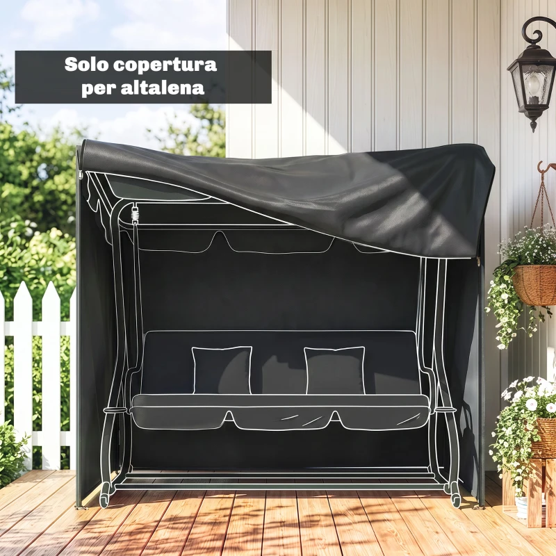 Outsunny Copertura per Dondolo da Giardino 3 Posti Impermeabile e Anti UV, 220x125x172 cm, Nero